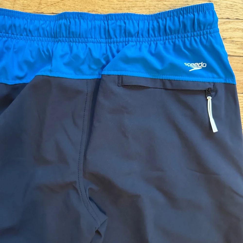 Speedo‎ Mens Swim Trunks Navy Blue Colorblock 9 Inch Inseam Size M
